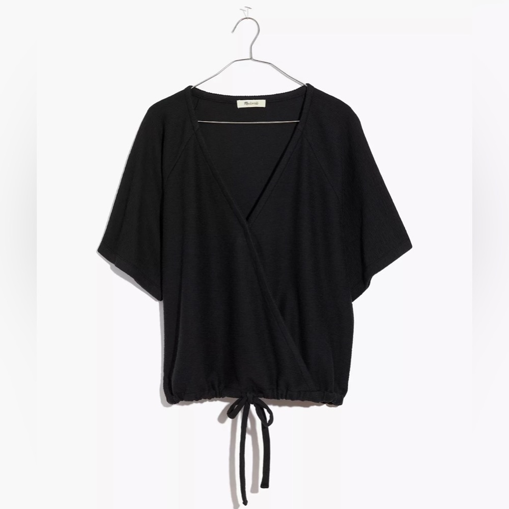 Madewell Drapey Ottoman Jacquard Wrap Top in Black Size Small